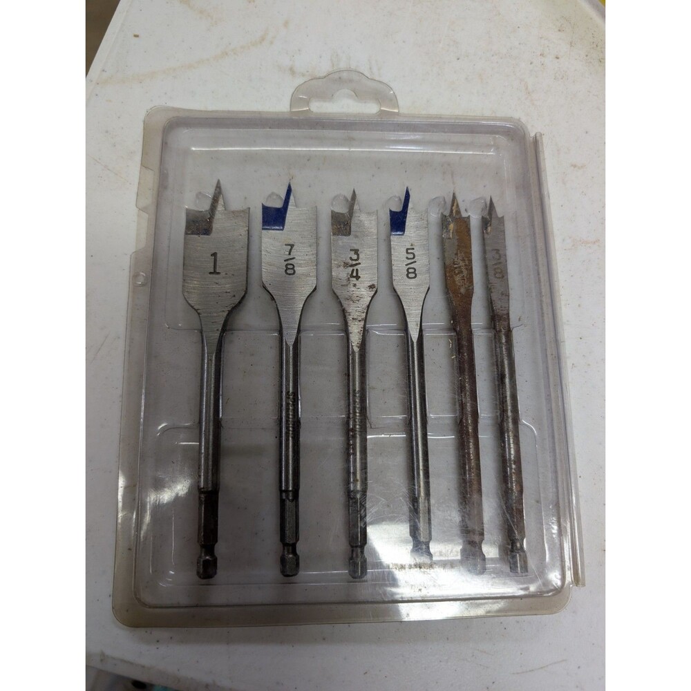 6pc Spade Drill Bit Set Paddle Wood Boring Flat 3/8" to 1" Quick Change Bits